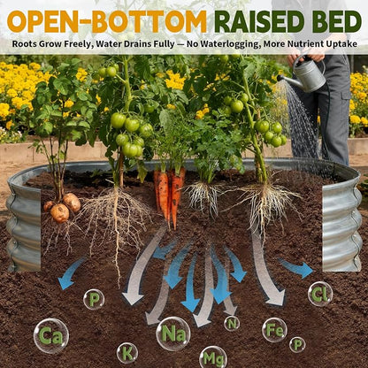 5FT Galvanized Raised Garden Bed,VivaGarden 60 Inch Durable Round Raised Bed Planters Outdoor, Metal Above Ground Flower Bed for Gardening