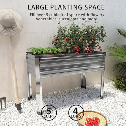 DIIYIV 2PCS Galvanized Raised Garden Bed with Legs,2PCS 48×18×30in Elevated Planter Box for Backyard,Outdoor Garden, Patio, Balcony, 300lb Capacity,Silver
