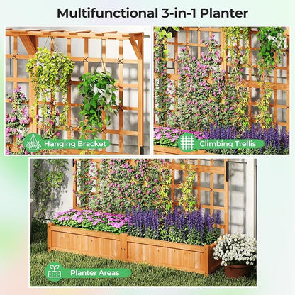 Giantex Large Raised Garden Bed with Trellis & Roof, 72" Wooden Garden Bed, High Trellis for Plant Flower Climbing Pot Hanging, Indoor & Outdoor Planter Box for Yard, Garden, Balcony