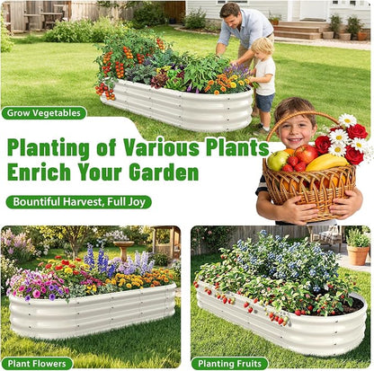 Oval Raised Garden Bed, 5 x 2 x 1FT, Galvanized Steel Planter Box with Wave-Shaped Metal Panels Painted for Outdoor Flower,Tree,Herb & Vegetable Garden (White, 60X24X12 inches)