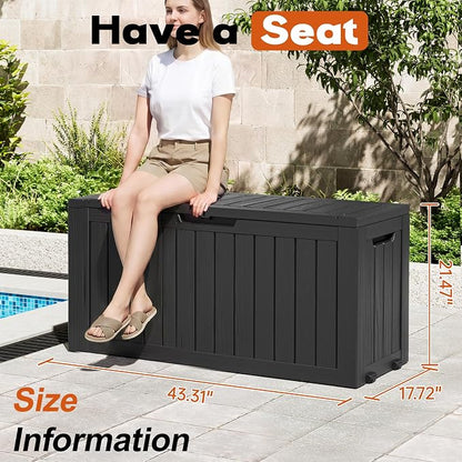 Outdoor Storage Box, Resin Deck Boxes Indoor and outdoor, Waterproof Storage Box Lockable Lid (Black, 85 Gallon)