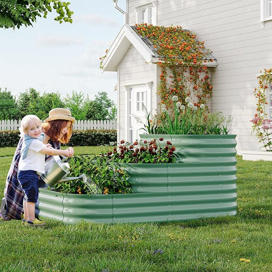 IDEALHOUSE 3-Tier Galvanized Raised Garden Bed 60.6x42.1x30.7 Inch, Exclusive Layered Planting Design for Shallow & Deep Root Plants, Eliminates Root Competition, Maximize Vertical Space, Green