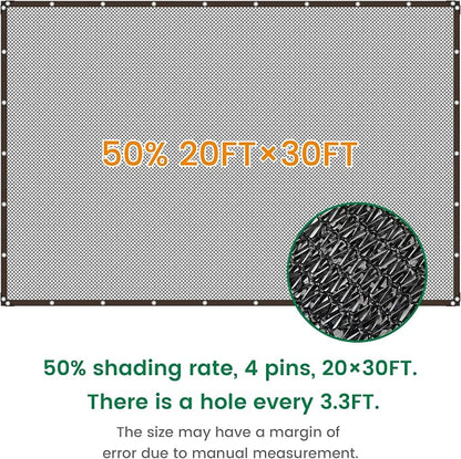 Shade Cloth, 20FT X 30FT 50% Black Outdoor Woven Sun Shade with Grommets, Durable Breathable Netting Shading Antifreezing for Patio, Garden, DIY Home, Plants Cover, Greenhouse, Dog Kennel