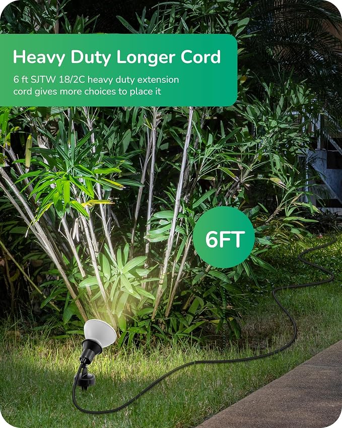 EDISHINE 120V Spotlights Outdoor, Plug in LED Flood Lights, Waterproof Landscape Lights Socket, 6FT Cord, E26 Base, Max150W PAR38 Bulb (Not Included), 180° Adjustable Head, UL Listed, 2Pack