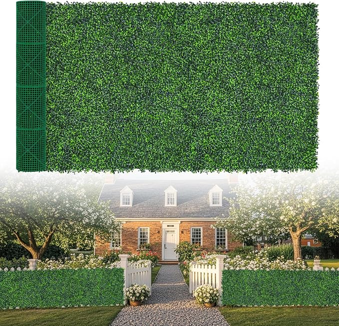 Artificial Boxwood Roll, 64x168 in (74 sqft) UV-Anti Faux Ivy Grass Wall Backdrop for Balcony Privacy, Fake Grennery Wall Decor for Garden, Patio, Backyard