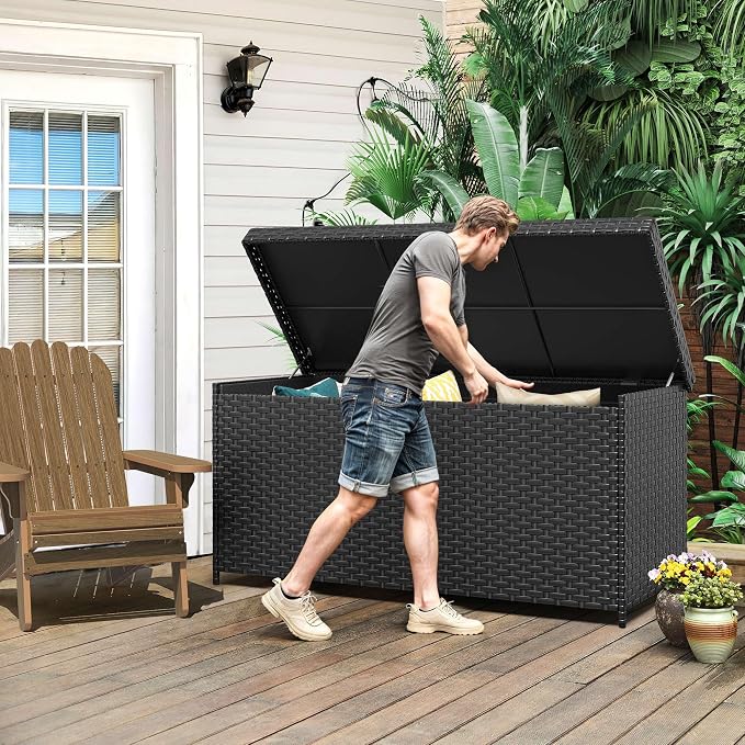 YITAHOME 260 Gallon Deck Box, XXL All-Weather Wicker Outdoor Storage Box | XXL Wicker Outdoor Storage Box, Oversized Rattan Storage Cabinet for Patio Furniture, Cushions, Pool Storage and Garden Tools
