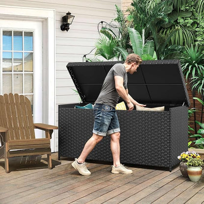YITAHOME 260 Gallon Deck Box, XXL All-Weather Wicker Outdoor Storage Box | XXL Wicker Outdoor Storage Box, Oversized Rattan Storage Cabinet for Patio Furniture, Cushions, Pool Storage and Garden Tools