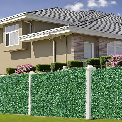 Grooy Artificial Boxwood Roll Panels with Flowers,40"x 120"(33.33 sq.ft) UV-Anti Faux Ivy Leaves Privacy Fence Screen Grass Wall Roll Panels for Indoor Home Decor and Outdoor Garden Backyard