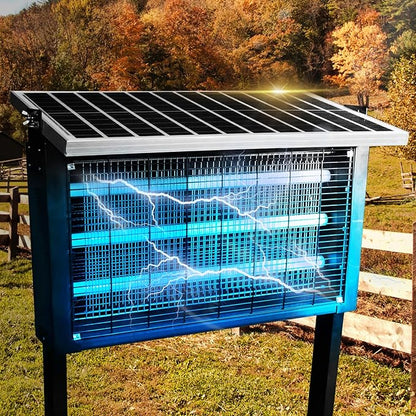 Heavy-Duty Big Solar Bug Zapper Outdoor for 8000 sq.ft with 30W Solar Panel | Rechargeable Solar Zapper with High Powered, Outdoor Solar Bug Zapper for Patio Garden Backyard Farm and Large Spaces