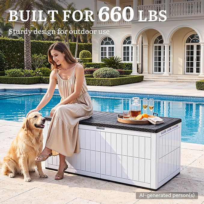 YITAHOME XXL 240 Gallon Extra Large Deck Box | Waterproof Resin Outdoor Storage Box w/Lock and 3-Person Bench Seating for Patio Furniture Cushions,Garden Tools & Pool