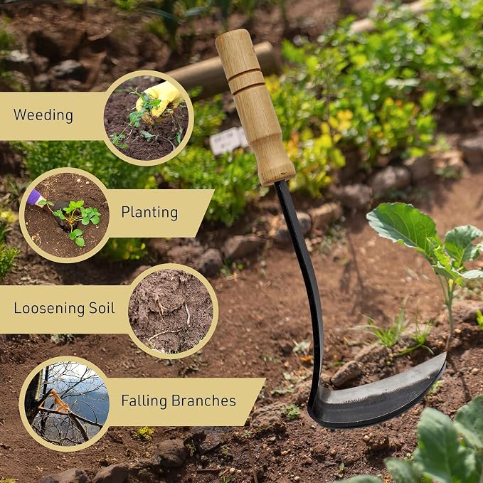 Kings County Tools Japanese Made Weeding Sickle Tool | Nejiri Kama | Razor Sharp 4" Drop Forged Steel Blade | Designed for Strength, Durability, and Quick Weed Removal | 7" Overall Length