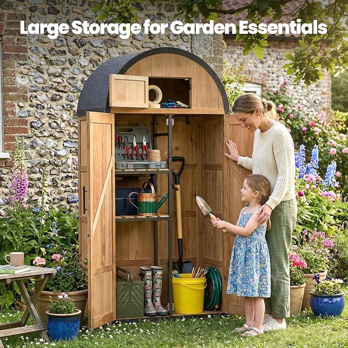 NORTHSKY Outdoor Storage Shed, Waterproof Garden Tool Cabinet with Domed Roof & Double Doors, Lockable 5-Storage Organizer for Patio Lawn Backyard - Solid Wood & Metal Frame
