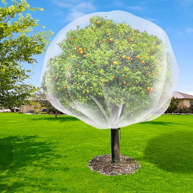 2 Pcs Fruit Tree Netting, 7 x 8 Ft Large Insect Bird Barrier Tree Net with Drawstring, Garden Bird Netting Plant Cover for Protect Plant Fruit Flower from Insect Bird