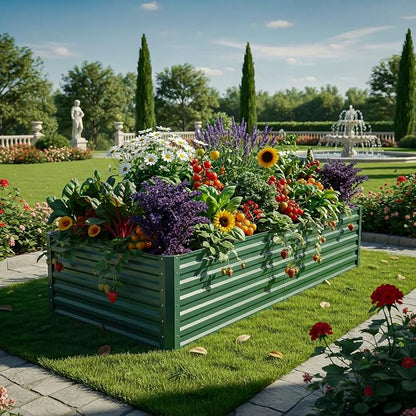 YITAHOME 6x3x2ft Galvanized Raised Garden Bed, Metal Planter Box with Safety Rubber, Gloves, Outdoor Flower Bed for Planting Plants Vegetables, Green