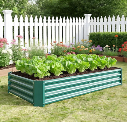 Metal Galvanized Raised Garden Bed Kit, 6 x 3 x 1 ft Galvanized Steel Raised Garden Planter Box Outdoor with Open Base for Growing Vegetables/Flowers/Herbs/Fruits/Succulents, Rectangle, Green
