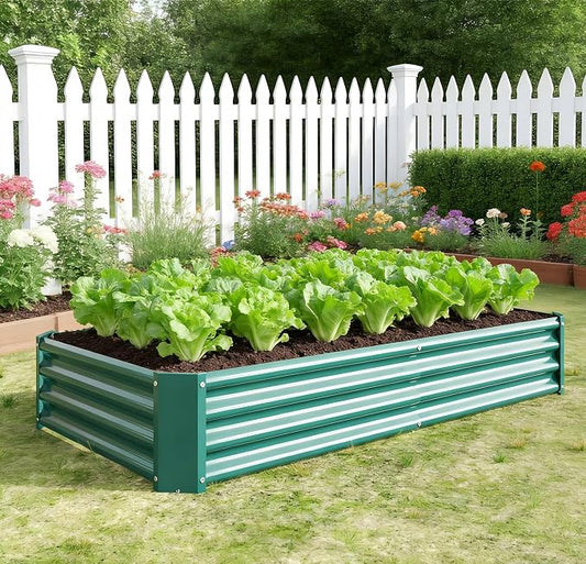 Metal Galvanized Raised Garden Bed Kit, 6 x 3 x 1 ft Galvanized Steel Raised Garden Planter Box Outdoor with Open Base for Growing Vegetables/Flowers/Herbs/Fruits/Succulents, Rectangle, Green