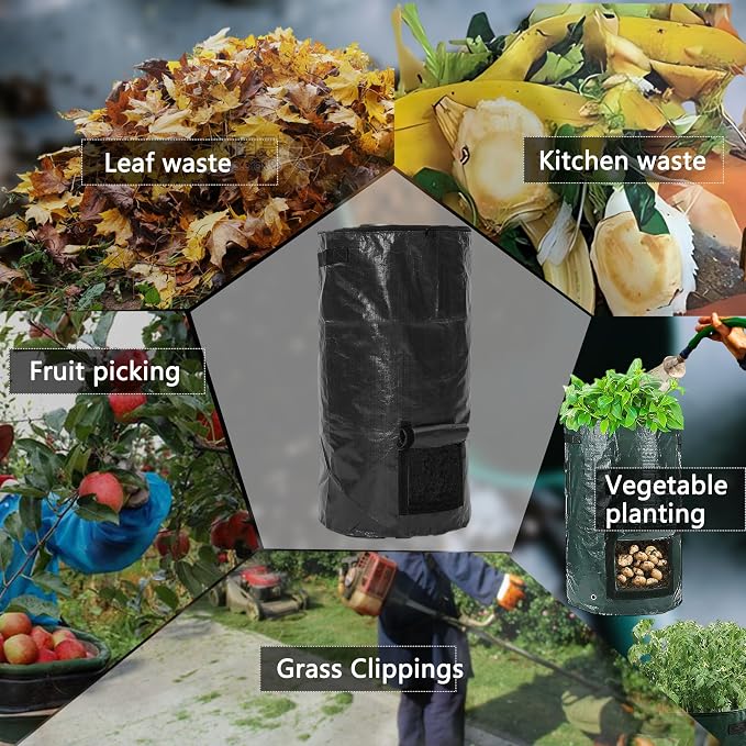 Compost Bin Bags 34 Gallon Garden Compost Bags Outdoor Reusable,Organic Waste Garden Yard Compost Bag Collapsible Leaf Lawn Bags Gardening Container (Black 4pcs)