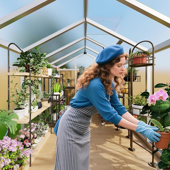 8x10 FT Greenhouse, Greenhouses for Outside, Polycarbonate Greenhouse with Aluminum Frame, Lockable Door and Ajustable Roof Vent for Backyard, Green Houses for Outside Garden Backyard, Patio