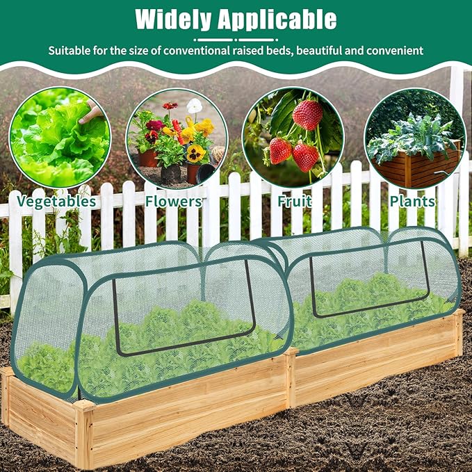 ANGAR 2Pack Garden Covers for Raised Beds, Pop Up Mesh Plant Covers for Outdoors, 30% Sunblock Plant Shade Tent, Crop Cage for Seedlings Vegetable Against Birds, Animals, with 8 Stakes (45"X22"X16")