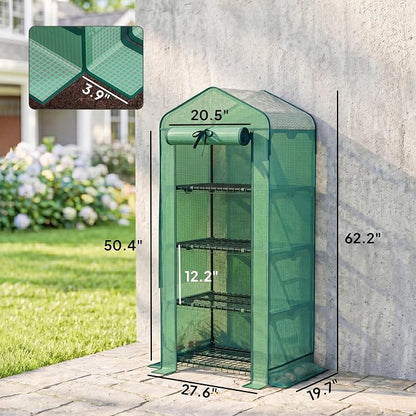 Outsunny 4 Tier Mini Greenhouse with Screen Roof, 27.6" x 19.7" x 62.2", Portable Small Greenhouse with High Strength PE Cover, Roll-Up Zipper Door for Garden Yard Backyard, Green