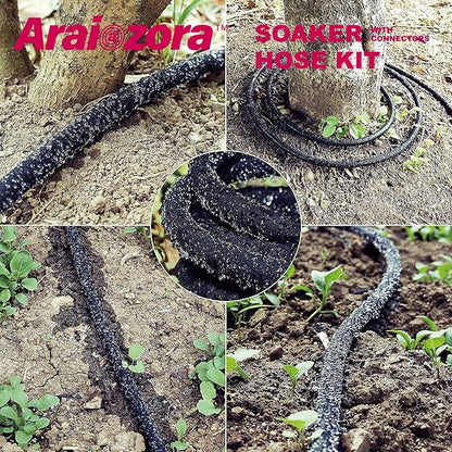 Soaker Hose 100FT 1/2 Inch Premium Kit with Solid Brass Connectors & Stakes, for Deep Root Watering in Flower Beds & Landscaping