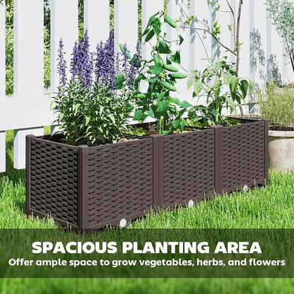 Outsunny Plastic Raised Garden Bed, 47.2" x 15.7" x 14.6" Outdoor Planter Box with Drainage Holes for Garden, Patio, Balcony, Deck, Brown