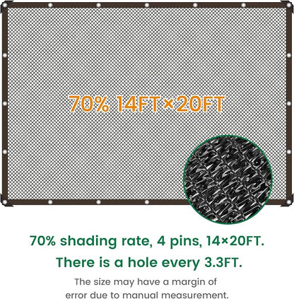 Shade Cloth, 14FT X 20FT 70% Black Outdoor Woven Sun Shade with Grommets, Durable Breathable Netting Shading Antifreezing for Patio, Garden, DIY Home, Plants Cover, Greenhouse, Dog Kennel