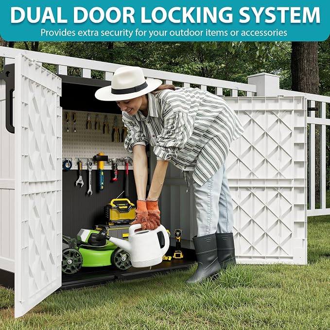 Horizontal Resin Storage Shed 36 Cu Ft with Lockable Doors,Waterproof Outdoor Storage Box, Portable Outdoor Storage Cabinet for Backyard
