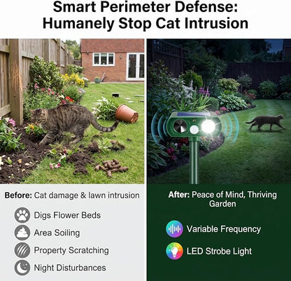 4Pack Ultrasonic Deer Repellent for Plants Solar Animal Repellent Outdoor with Motion Sensor Strobe Light for Rabbit Cat Deterrent Raccoon Squirrel Fortress Pro Keep Pests Out of Yard Farm