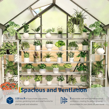 6X8x6 FT Greenhouse for Outdoors,Polycarbonate Walk-in Greenhouse Large Heavy Duty Outdoor Aluminum Green Houses with Sliding Doors Vent Window for Outside Backyard