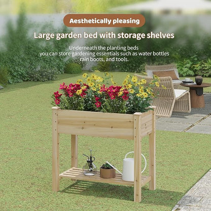 Raised Garden Bed with Legs Elevated Wooden Planter Box Stand Large Planter Stand Box for Fruits Vegetables Flowers with Divider with Bag - 34x18x30.5IN