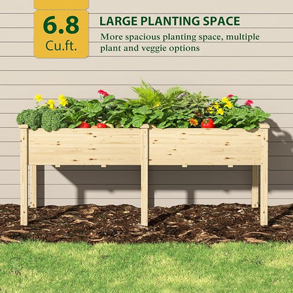 BlueWish 72''L x 23''W x 30''H Outdoor Cedar Garden Bed, 2x6 FT Raised Garden Bed with 8 Drainage Holes & 6 Legs, Elevated Planter Boxes for Gardening, Vegetable, Flower, 661lbs Capacity, Natural