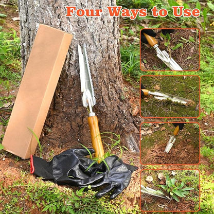 BokingOne 5-in-1 Stainless Steel Hand Weeder Puller Tool & Dandelion Fork Knife - Hand Weed Removal Tool for Weeding, Planting, Transplanting, Soil Cultivating & Flower Care（13.8-inches