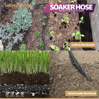 LICNCHOC GARDEN Soaker Hose 50ft,1/2 INCH Flexible Durable Garden Hose for Efficient Watering, Leak-Proof Design 100% Recycled Rubber,Ideal for Lawns,Gardens & Flower Beds