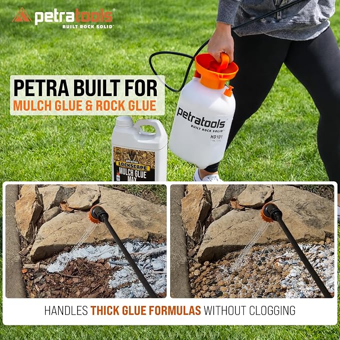 PetraTools LOCKSCAPE Mulch Glue Sprayer 1 Gal - Pro Kit (HD101) | Pump sprayer for mulch glue, rock glue, landscape adhesive, fertilizer, weed killer and lawn and garden chemicals