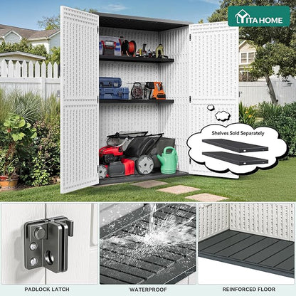 YITAHOME 59 Cuft Outdoor Tall Storage Shed, Waterproof Vertical Resin Shed for Garden, Garage, Patio, Lockable Tool Storage, No Shelves Included, Light Gray