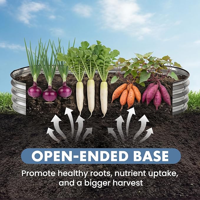 DUMOS Galvanized Raised Garden Bed, 8x4x1ft Outdoor Metal Planter Box, Heavy-Duty Planter Raised Bed for Vegetables Herbs Flowers, Oval Rustproof Flower Beds for Backyard Patio, Open Bottom