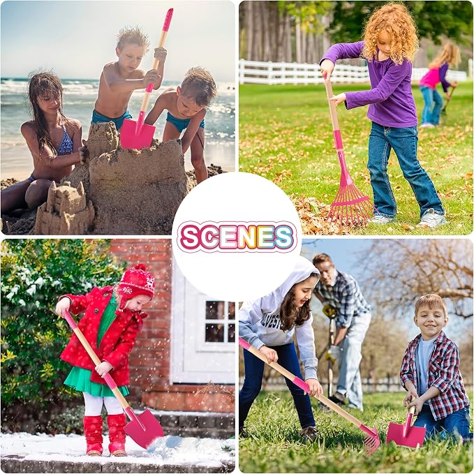 Kids Gardening Tools Set – 7pcs Wheelbarrow Set with Shovel, Rake, Pink | Shovel, Rake, Lawn Digging & Weeding, Summer Outdoor Yard Toy for Age 2 3+, Easter & Birthday Gift for Boys Girls