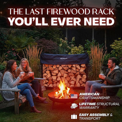Woodhaven 5-Foot Firewood Rack – American Brand – 1/4 Plus Cord Raised Lumber Storage Rack – Keeps Wood Dry & Ready – Heavy-Duty Steel, Lifetime Structural Warranty (With Cover)