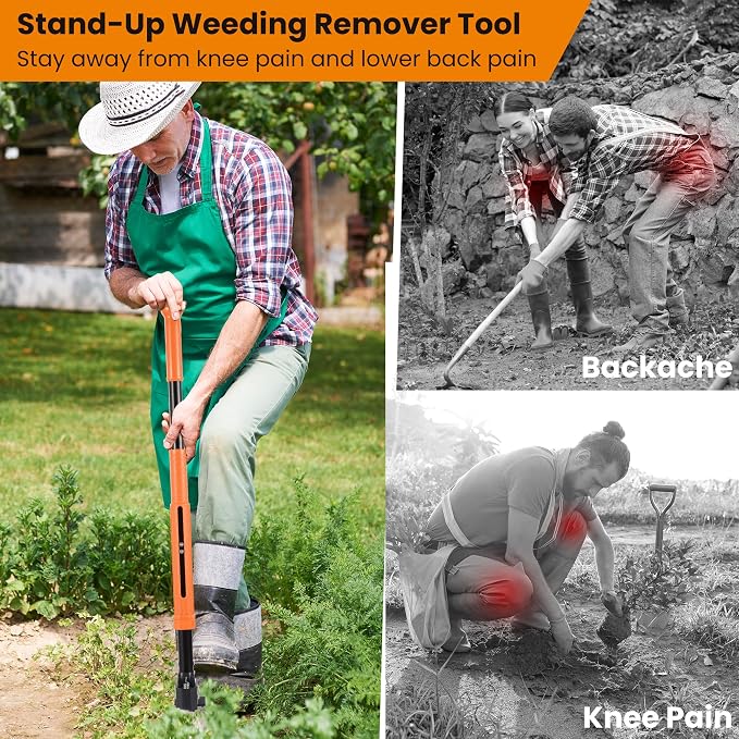 Weed Puller Tool, 39"- 47" Heavy Duty Stand Up Weed Puller Adjustable Long Handle, 4-Claw Steel Head, Easy-Eject Mechanism Weed Remover Tool for Garden Lawn, Remove Weeds Without Bending