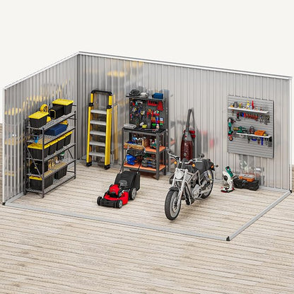 DWVO 12x8ft Metal Outdoor Storage Shed with Window, Lockable Tool Storage Sheds, Oversized Steel Garden Sheds with Sloped Roof for Backyard, Patio, Garage, Lawn, Gray & White