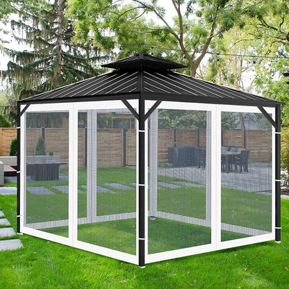 Gazebo Universal Replacement Mosquito Netting, Outdoor Mesh Netting Screen 4-Panel Sidewall with Zipper for Patio, Canopy, Garden and Backyard, Gray(Mosquito Net Only) (White, 10' x 10')