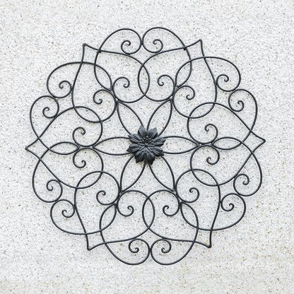 Glitzhome Black Metal Wall Art Decor, 23”H Floral Iron Wall Decor with Ornamental Scroll Design, Indoor Outdoor Wall Accent for Garden Porch Patio