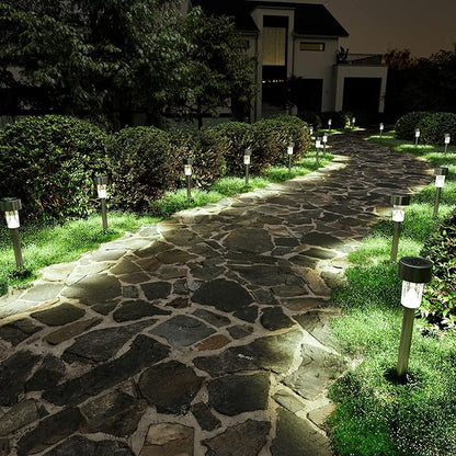 SOLPEX 16 Pack Solar Outdoor Lights Pathway, Stainless Steel Solar Lights Outdoor Waterproof,LED Landscape Lighting Walkway for Landscape/Patio/Lawn/Yard/Driveway-Cold White