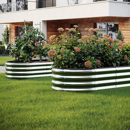 ZFHgarden Galvanized Metal Planter Raised Garden Bed Kit for Gardening Outdoor，Height 12 Inch, 3x3x1ft Round Galvanized Steel Fire Pit，Steel Fire Pit Silver for Backyard, Camping, Bonfire