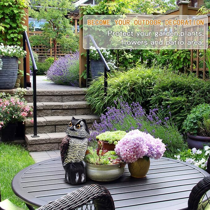 Hedoc Fake Owl Decoys to Scare Birds Away, Rotating Head Sculptures, Nature Enemy Scarecrow Plastic Statues, Pest Repellent, Bird Control and Pigeon Deterrent Outdoor Yard, Garden Protectors