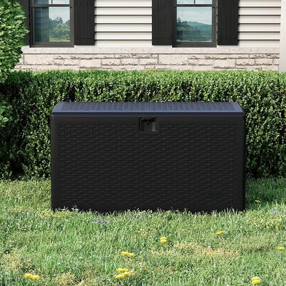 Garvee 99 Gallon Waterproof Large Resin Deck Box Indoor Outdoor, Lockable Storage Container for Patio Furniture Tools, Waterproof Deck Box Patio Storage Bin for Pool Garden, Black