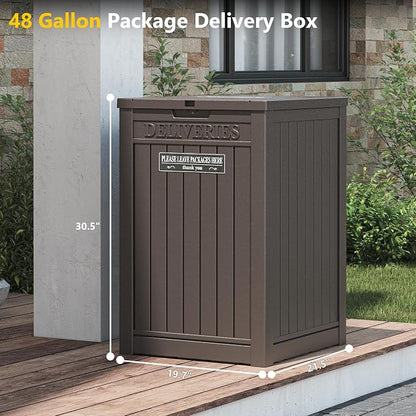 LHBGO Package Delivery Box for Outside with Sticker, 48 Gallon Storage with Lockable Secure, Large Double Wall Resin Outdoor Package Delivery Waterproof Deck