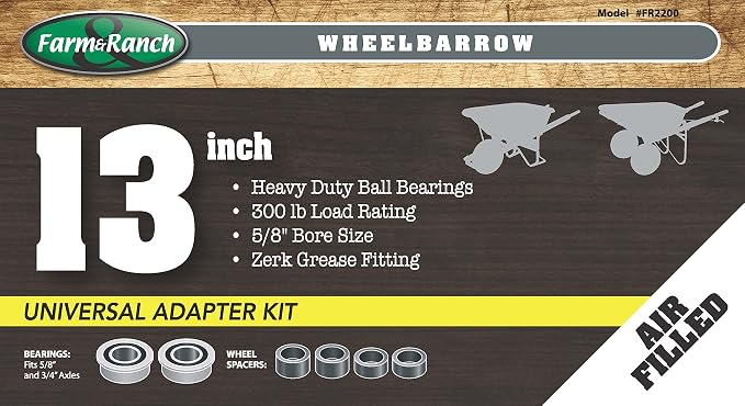 Farm and Ranch FR2200 Pneumatic Replacement Tire for Wheelbarrows and Utility Carts, 13-Inch, Black (Pack of 2)