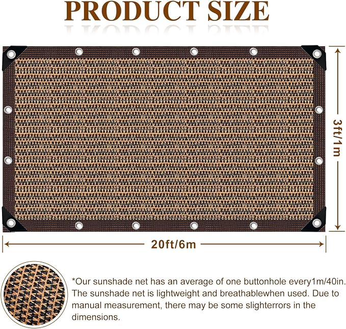 80% Shade Cloth -3x20FT Sunblock Net with Grommet,Lightweight and Durable UV Protection,Shade Cloth for Garden Patio Pergola Balcony Plants Greenhouse Dog Kennel Chicken Coop Outdoor